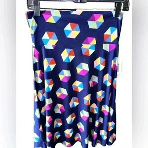 Lularoe small blue geometric slinky Azure skirt.‎ NWT. A-Line, wide waistband